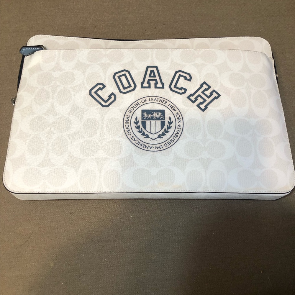 Coach White and Ivory Logo Laptop / Tablet Case